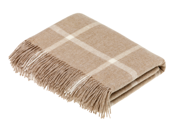 Decke Karo Windowpane beige Check aus 100% Wolle ( Merinowolle )
