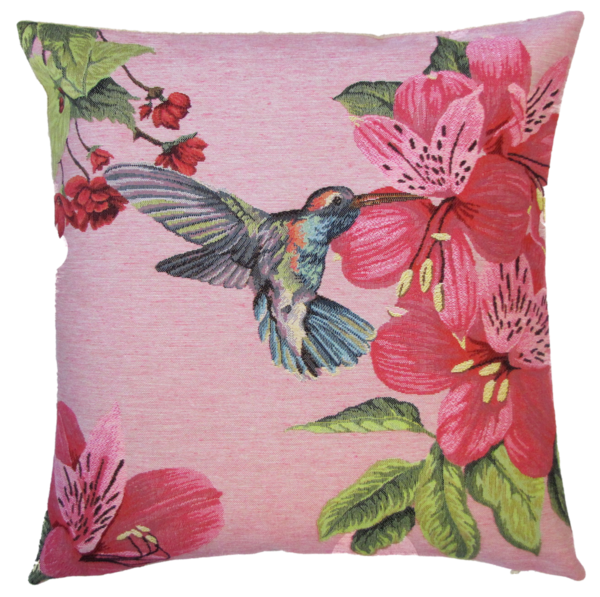 Kissen Kolibri mit pinkem Hibiskus