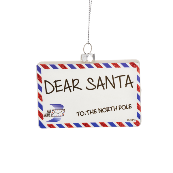 Weihnachtskugel Weihnachtspost "Dear Santa" aus Glas und Glitter von Sass and Belle