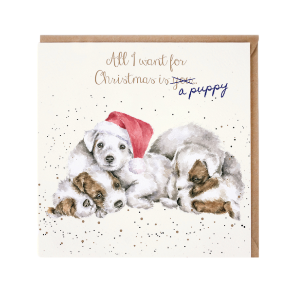 Karte Christmas HUND All I want ... a puppy von Wrendale Designs aus England