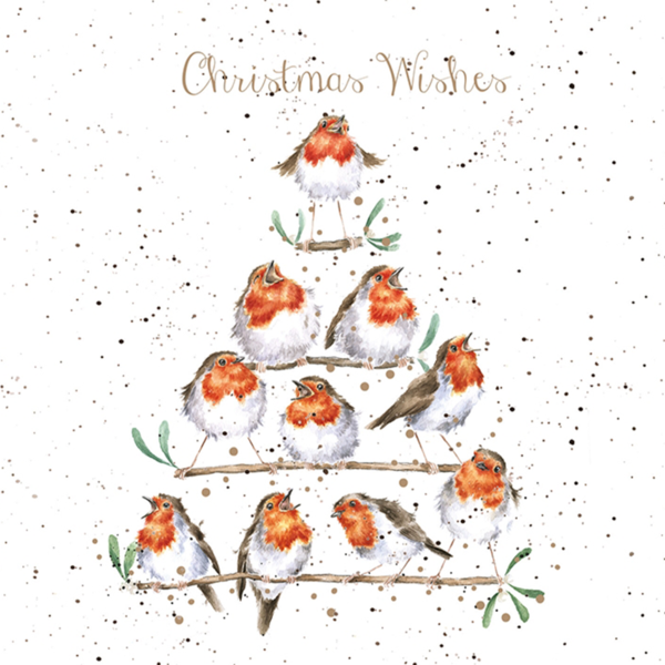 Kartenset Christmas ROTKEHLCHEN ROCKIN' ROBINS von Wrendale Designs aus England